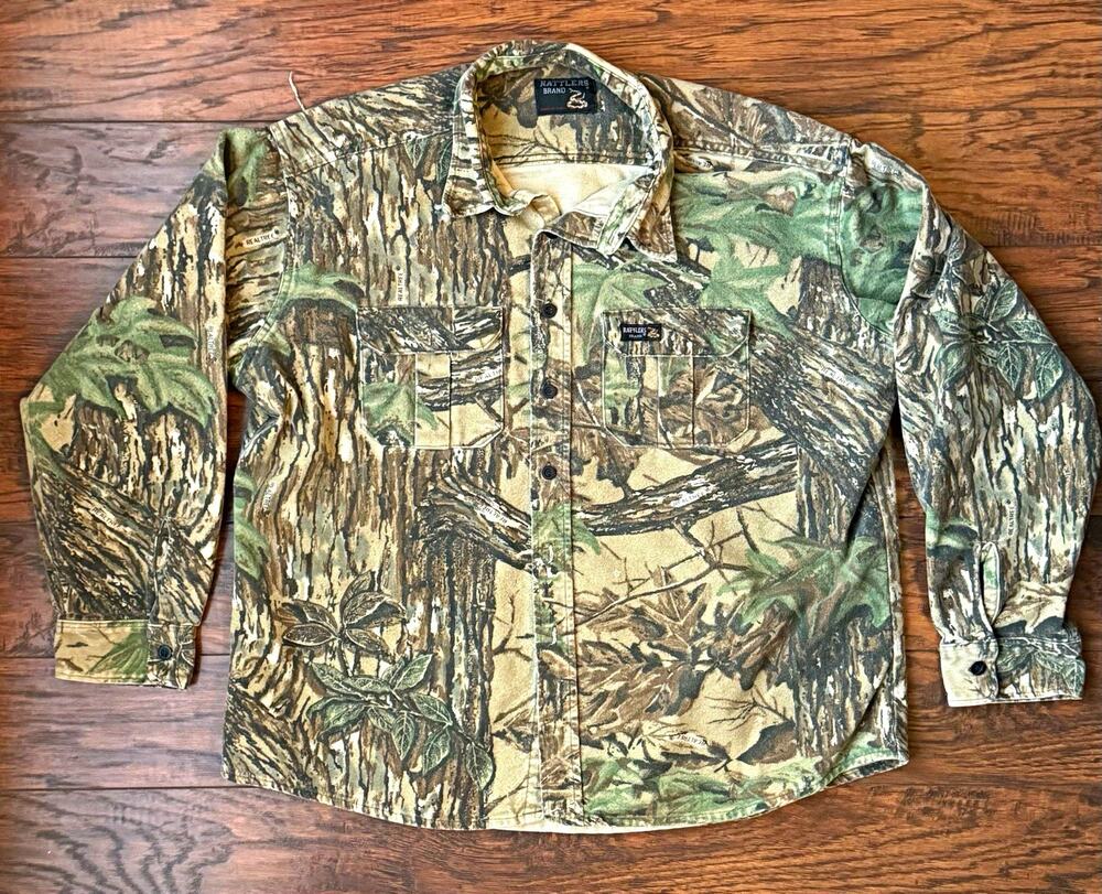 Rattlers Brand Fleece Shirt Mens 2XL Camo Green Long Sleeve Button-Front